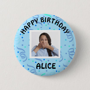 Happy Birthday Photo Confetti  Button