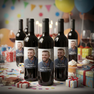 Happy Birthday Photo Custom Wine Label
