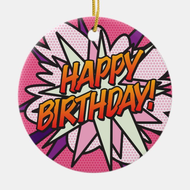HAPPY BIRTHDAY Photo Fun Retro Comic Book Ceramic Ornament (Front)