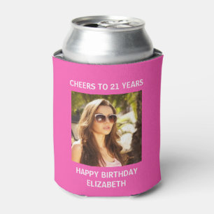 Happy Birthday Photo Hot Pink Can Cooler