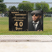 Happy Birthday Photo Party Event Gold Black Custom