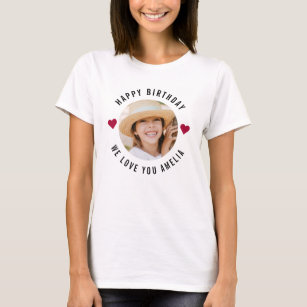 Happy Birthday Photo Trendy Chic Modern Hearts T-Shirt