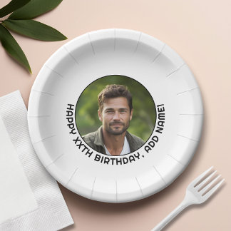 Happy Birthday - Photo with simple border and text Paper Plate