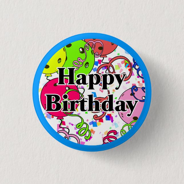 Happy Birthday Pickleball Balloons Confetti White 1 Inch Round Button (Front)