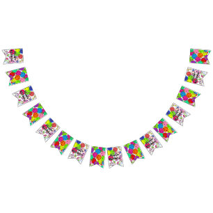 Happy Birthday Pickleball Balloons Confetti White Bunting Flags