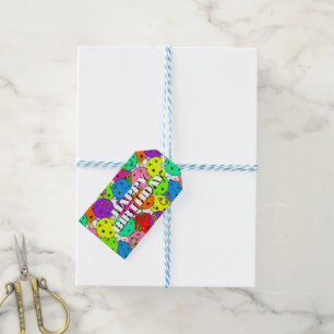 Happy Birthday Pickleball Balloons Confetti White Gift Tags