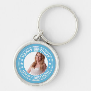 Happy Birthday Picture Frame in Blue Keychain