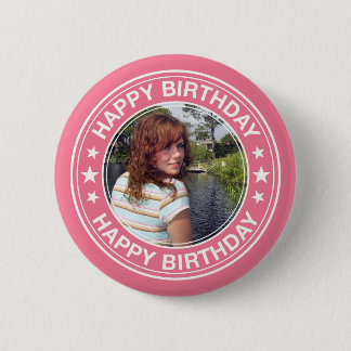 Happy Birthday picture Frame in Pink 2 Inch Round Button