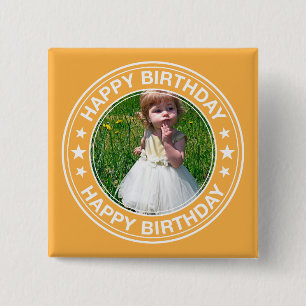 Happy Birthday picture Frame in Yellow 2 Inch Square Button