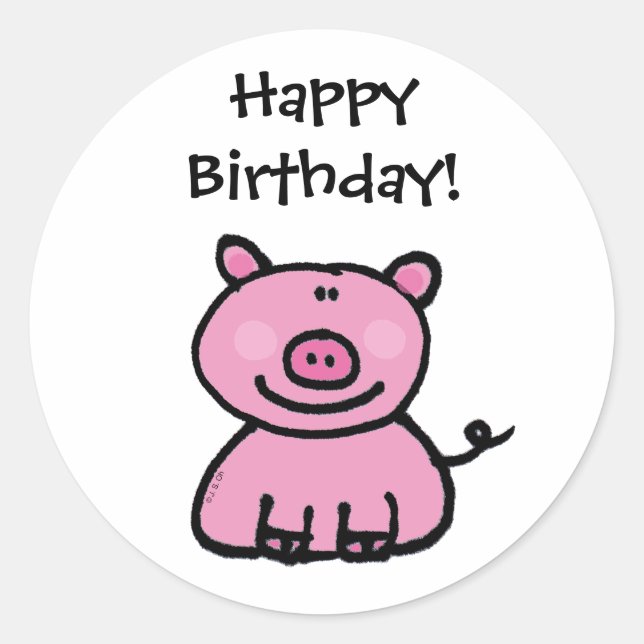 Happy Birthday! (pig) Classic Round Sticker (Front)