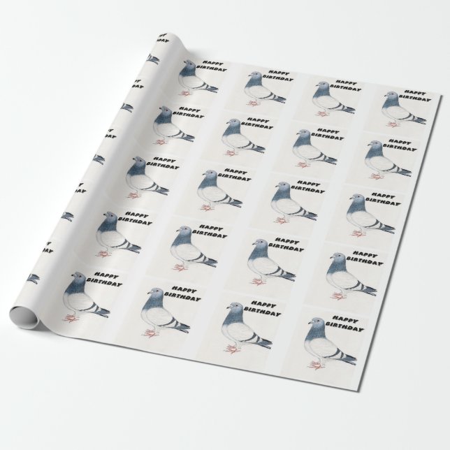 Happy Birthday Pigeon Wrapping Paper (Unrolled)