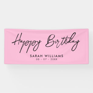 Happy Birthday Pink and Black Modern Script Banner