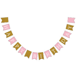 Happy Birthday Pink and Gold Banner