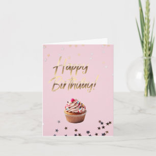 happy birthday pink and gold design note card