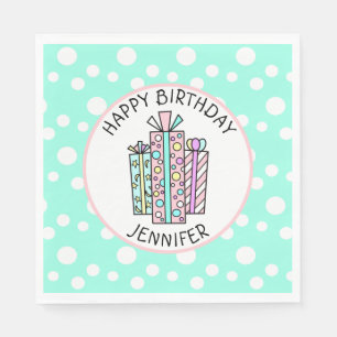 Happy Birthday Pink and Mint Green Girl's Napkin