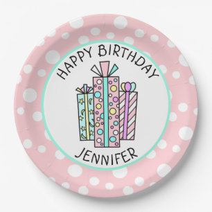 Happy Birthday Pink and Mint Green Girl's Paper Plate