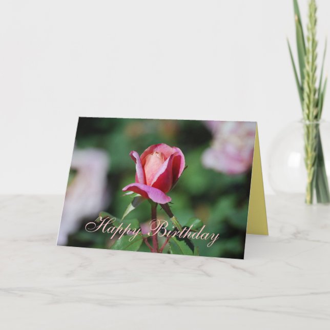 Happy Birthday Pink and Peach Rose Card (Front)