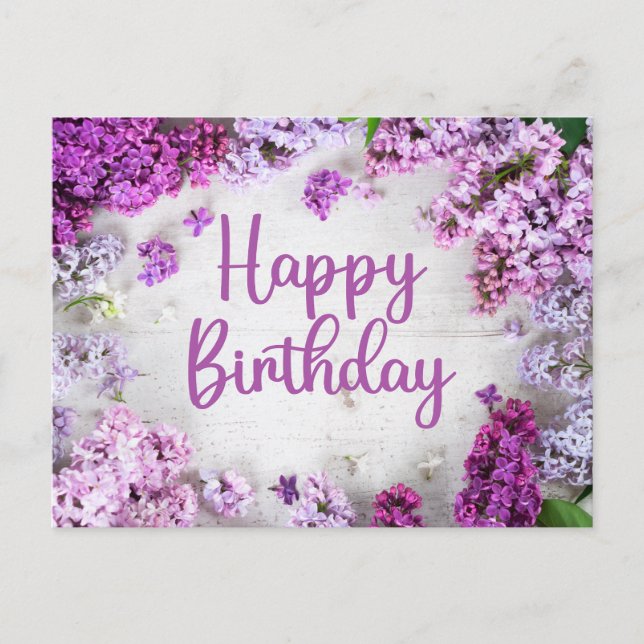 Happy Birthday Pink and Purple Lilac Flowers  Postcard (Front)