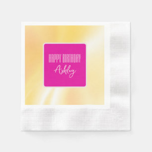 "Happy Birthday" Pink and Yellow Paper Napkin