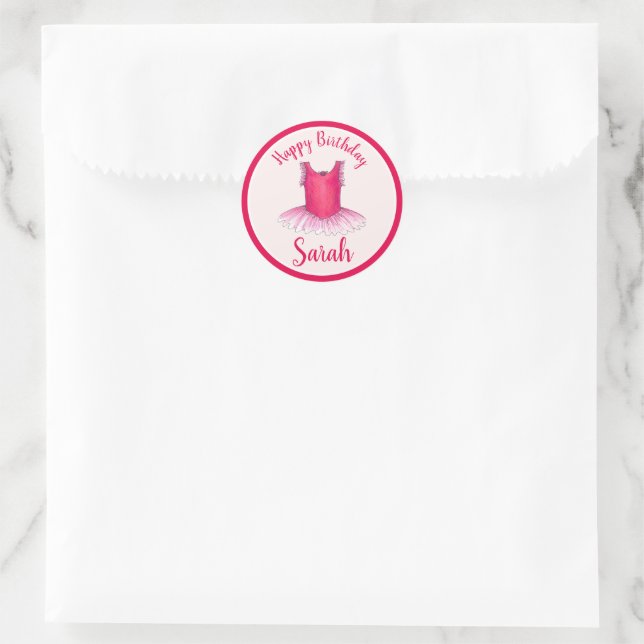 Happy Birthday Pink Ballet Dance Ballerina Tutu Classic Round Sticker (Bag)