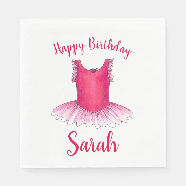 Happy Birthday Pink Ballet Dance Ballerina Tutu Napkin (Front)