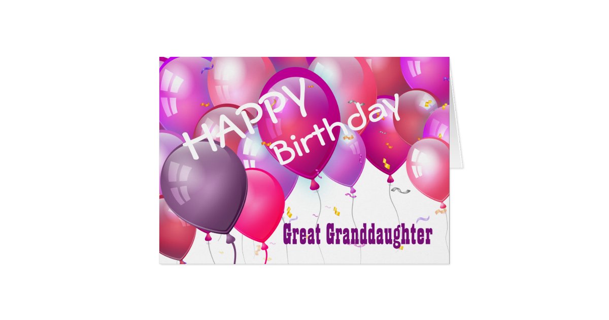 Happy Birthday Pink Balloons GREAT GRANDDAUGHTER Greeting ...