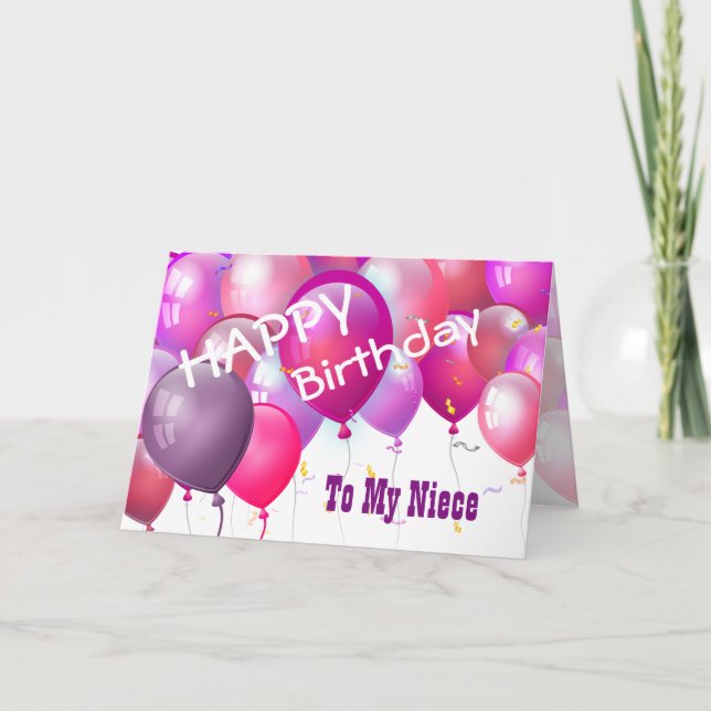 Happy Birthday Pink Balloons with Role NIECE Card (Front)