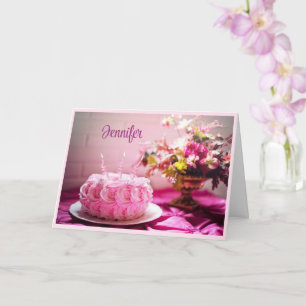 Happy Birthday Pink Cake Personalize Greeting Card