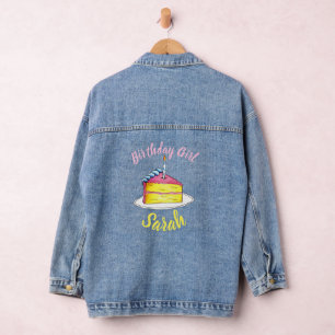 Happy Birthday Pink Cake Slice Candle Party Favour Denim Jacket