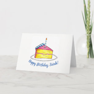 Happy Birthday Pink Cake Slice Candle Personalized Card