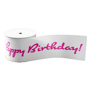 Happy Birthday! Pink Casual Script Grosgrain Ribbon