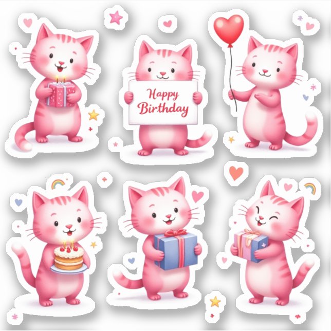 Happy Birthday - Pink Cats - Cake Balloons Gifts - (Front)