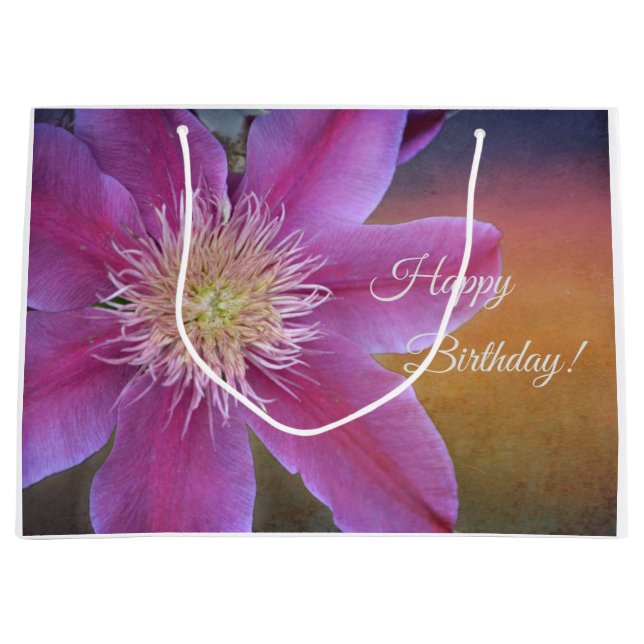 Happy Birthday Pink Clematis Large Gift Bag (Front)