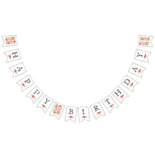 Happy Birthday pink coral flowers cute floral Bunting Flags