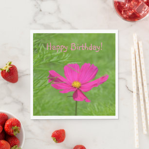 Happy Birthday Pink Cosmos Napkin