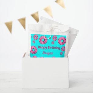 Happy Birthday pink cream doughnuts blue Favour Bag