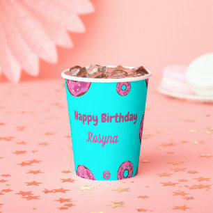 Happy Birthday pink cream doughnuts blue Paper Cups