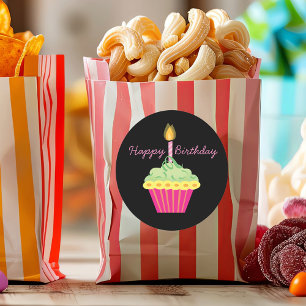 Happy Birthday Pink Cupcake Classic Round Sticker