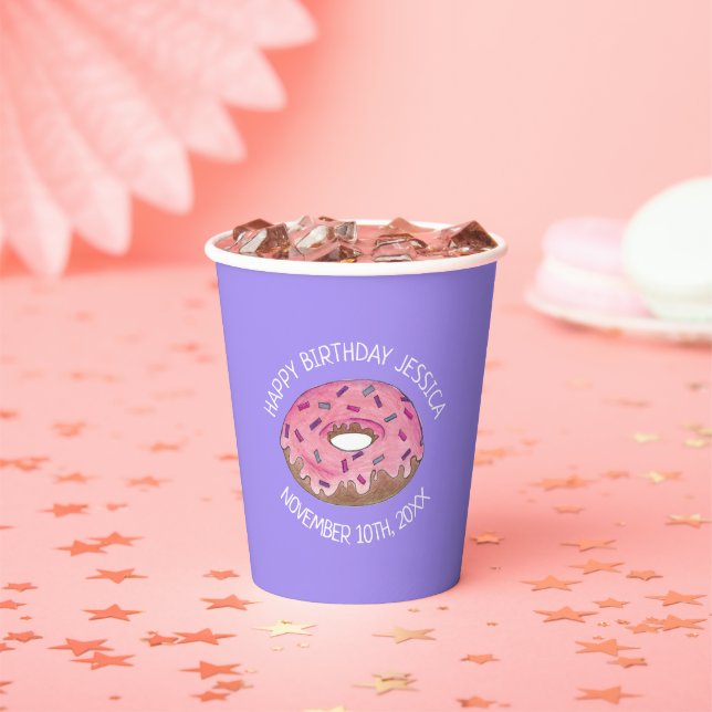 Happy Birthday Pink Doughnut Doughnut Bakery Paper Cups (Insitu)