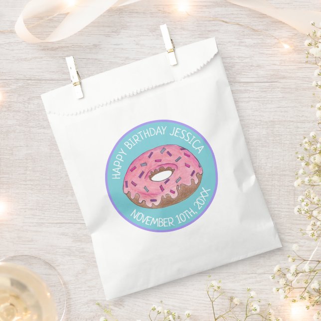 Happy Birthday Pink Doughnut Doughnut Bday Girl Pa Favour Bag (Clipped)