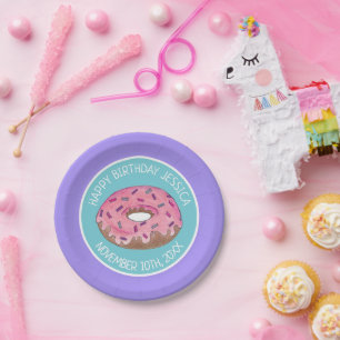 Happy Birthday Pink Doughnut Doughnut Bday Girl Pa Paper Plate