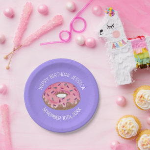 Happy Birthday Pink Doughnut Doughnut Bday Girl Paper Plate
