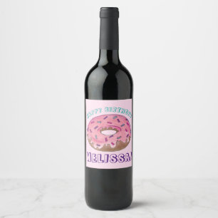 Happy Birthday Pink Doughnut Doughnut Party Favour Wine Label