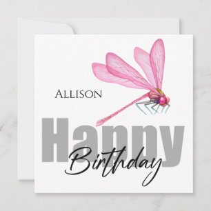 Happy Birthday Pink Dragonfly Personalized Name Card