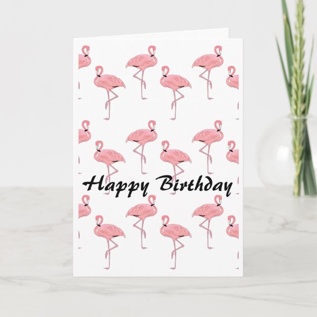 Happy Birthday Pink Flamingo Pattern Card (Front)