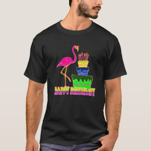 Happy Birthday Pink Flamingo With Glasses And Birt T-Shirt