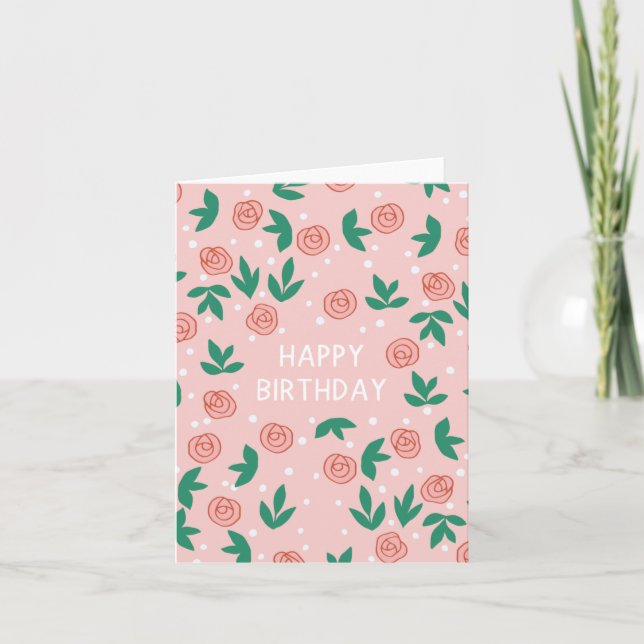 Happy Birthday- Pink Floral Abstract Card (Front)
