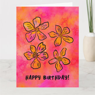 Happy Birthday Pink Floral Pop Art Card