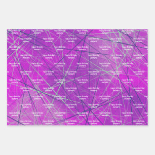 Happy Birthday Pink Geometric Lines Wrapping Paper Sheet