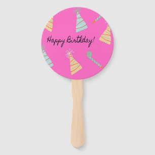 Happy birthday pink hand fan